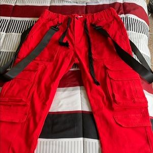 Fashion Nova Men Red Cargo Joggers